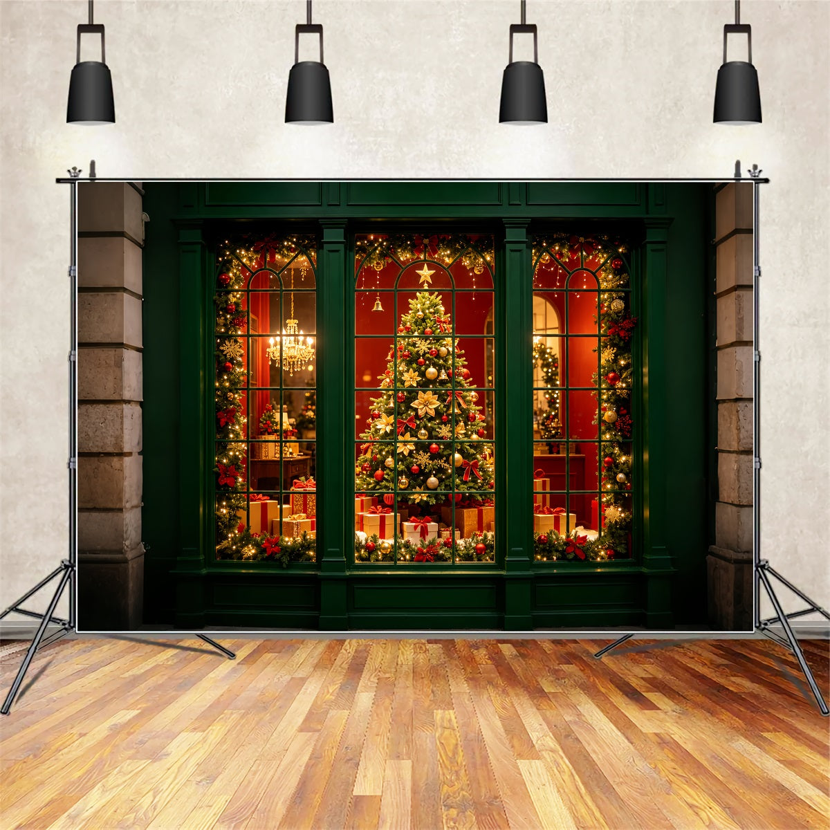Christmas Window Backdrop Green Window Holiday Display Professional Christmas BackdropUK ZTT69-6