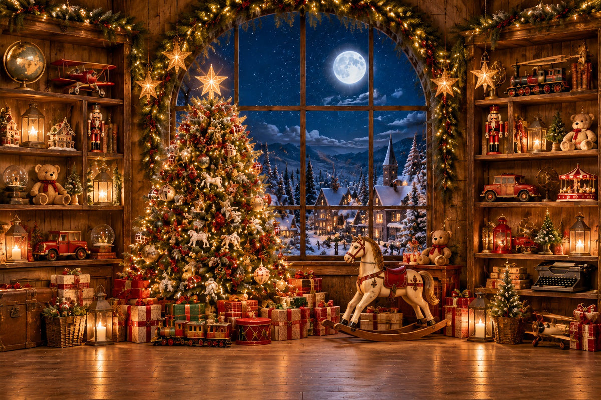 Santas Workshop Backdrop Moonlit Toy Workshop Interior North Pole Backdrop UK ZTT69-61