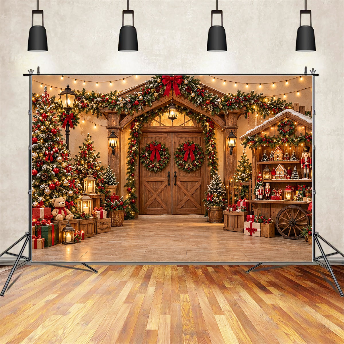 Christmas Photo Booth Backdrop Festive Wooden Market Entrance Christmas Party Backdrop UK ZTT69-70