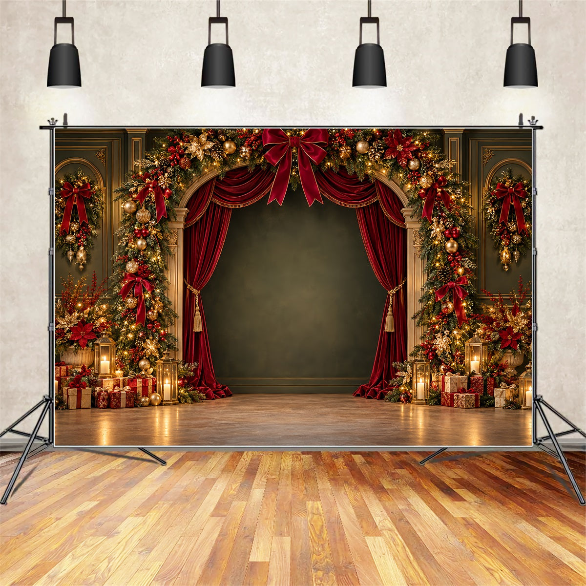 Christmas Stage Backdrops Velvet Garland Arch Display Christmas Party Backdrop UK ZTT69-73