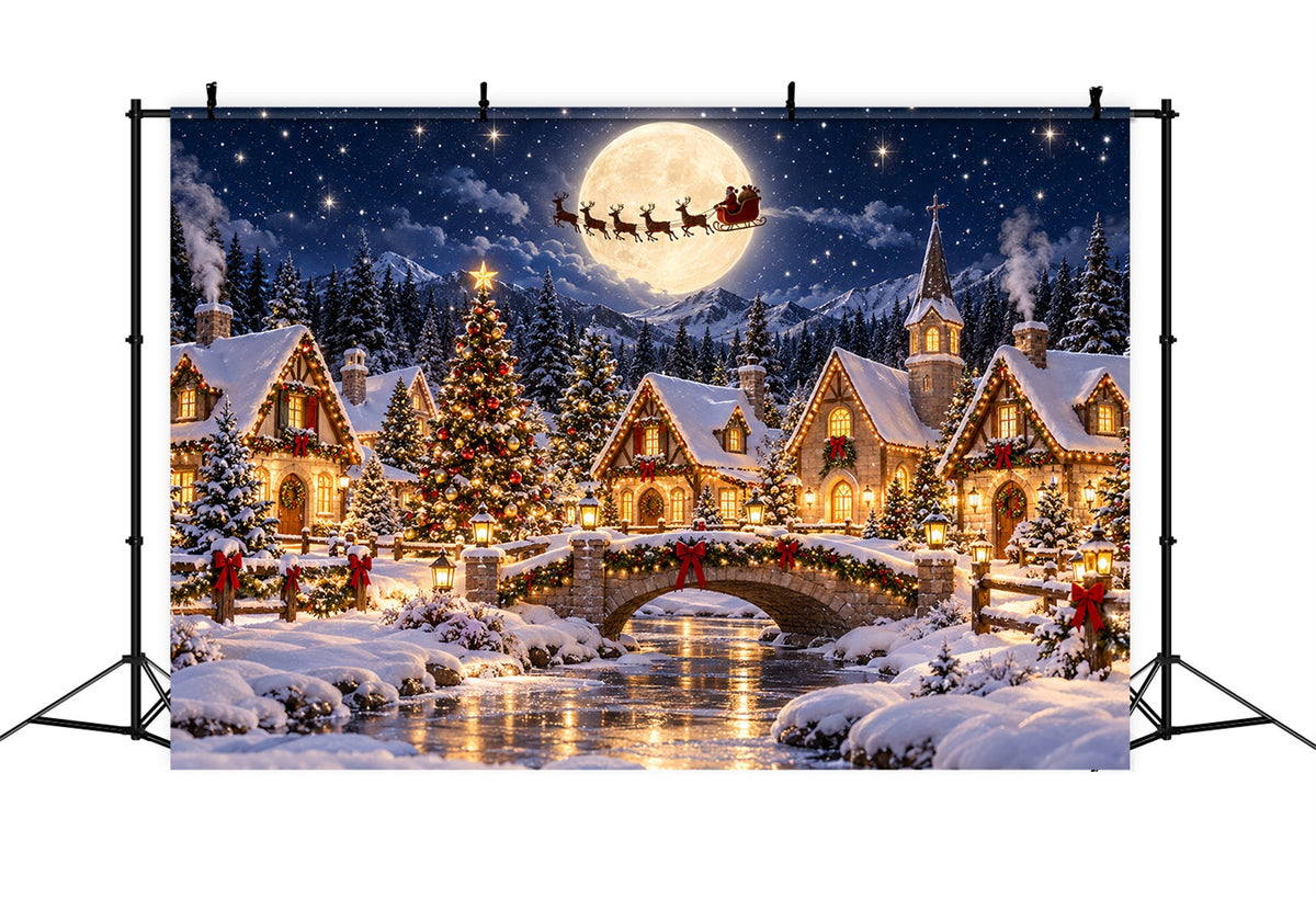 Santa Photo Backdrops Moonlit Santa Village Flight Santa Backdrops UK ZTT69-74