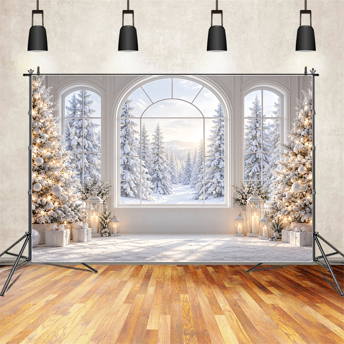 Christmas Window Backdrops Elegant Snowy Window View Christmas Window Backdrop UK ZTT69-76