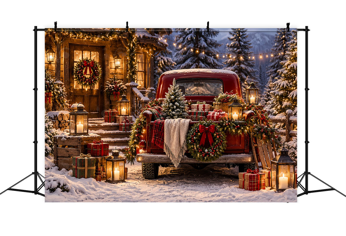 Vintage Christmas Backdrop Rustic Pickup Gift Display Red Christmas Backdrop UK ZTT69-78