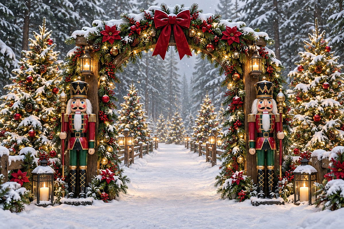 Christmas Lights Backdrop Snowy Nutcracker Garland Arch Nutcracker Photo Backdrop UK ZTT69-79