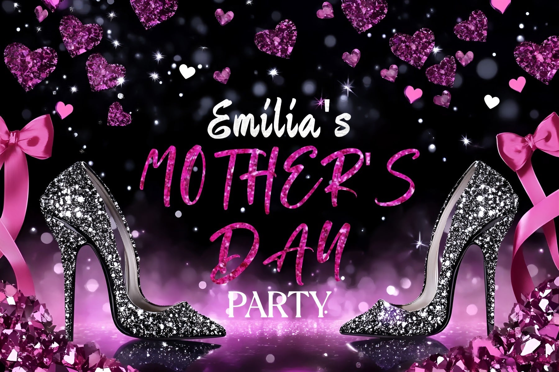 Mothers Day Photo Backdrop Heart Glitter Heels Customized Backdrop UK ZXY3-1