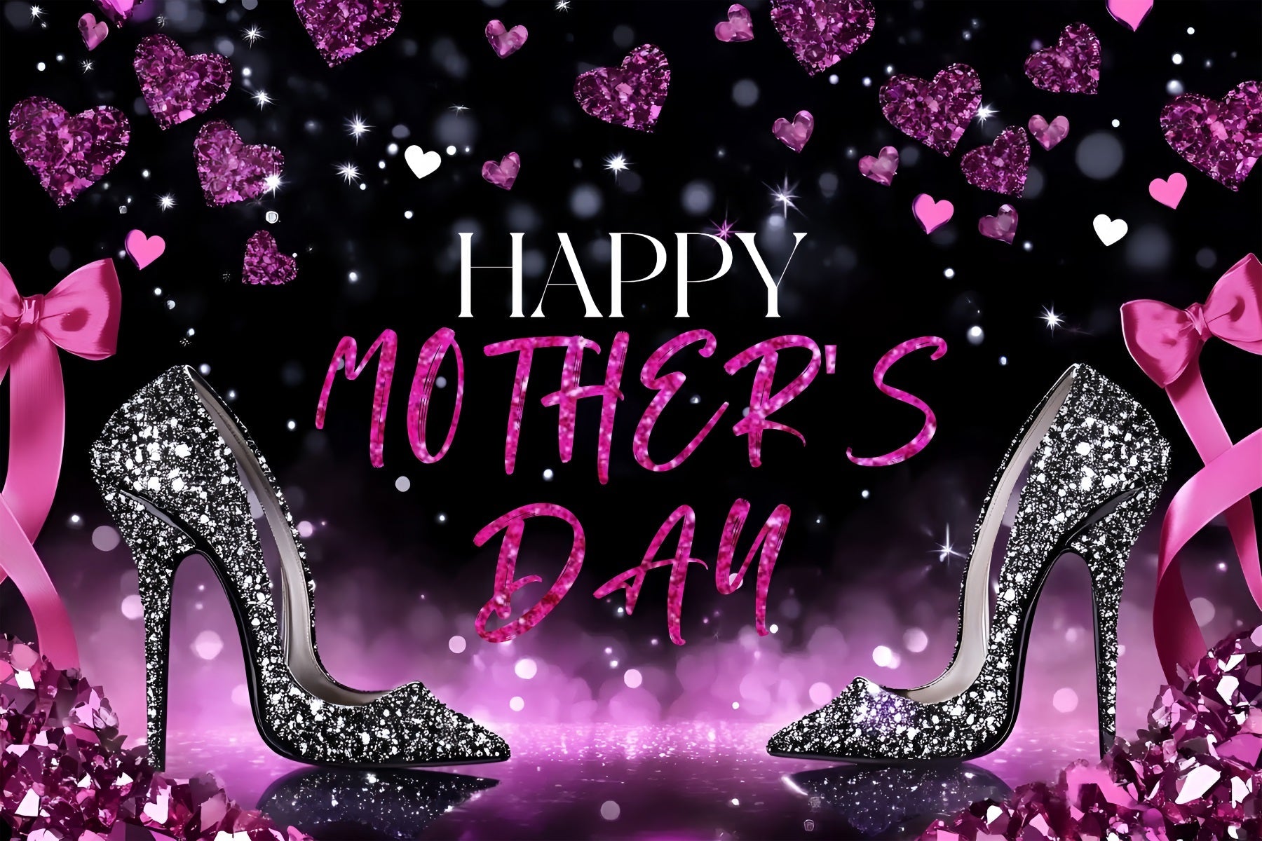 Mothers Day Photo Backdrop Heart Glitter Heels Customized Backdrop UK ZXY3-1