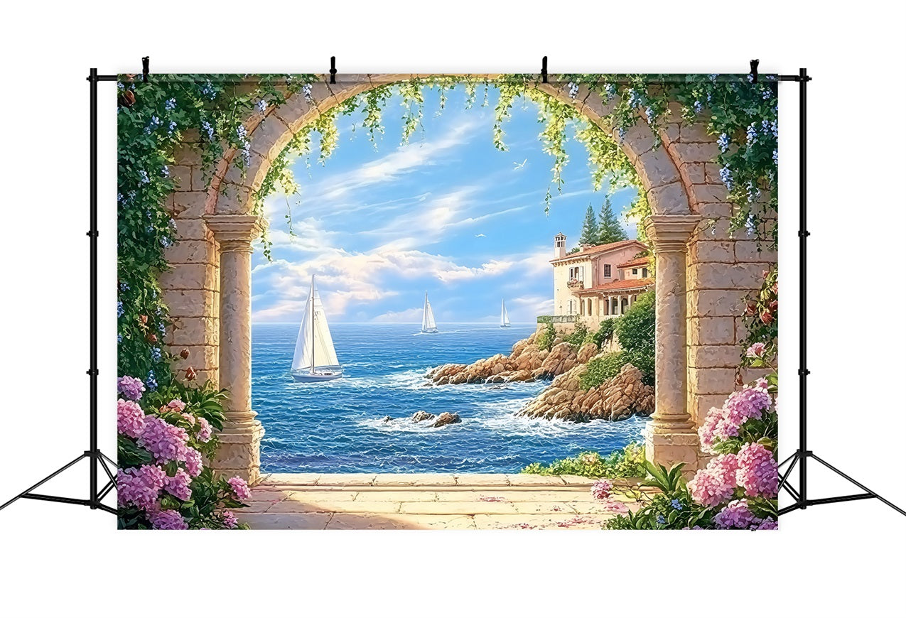 Beach Backdrops Stone Arch Sea Summer Backdrop UK ZXY3-11