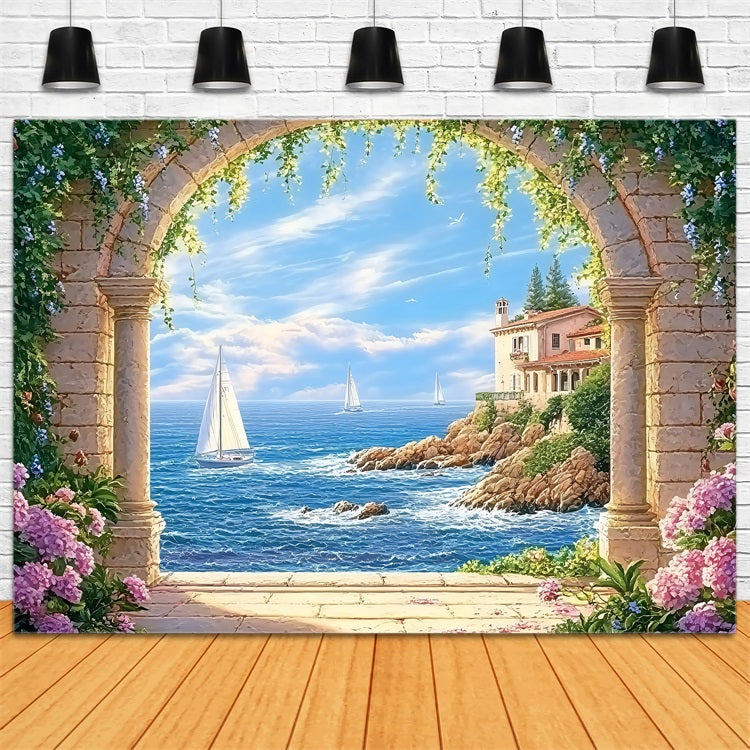 Beach Backdrops Stone Arch Sea Summer Backdrop UK ZXY3-11