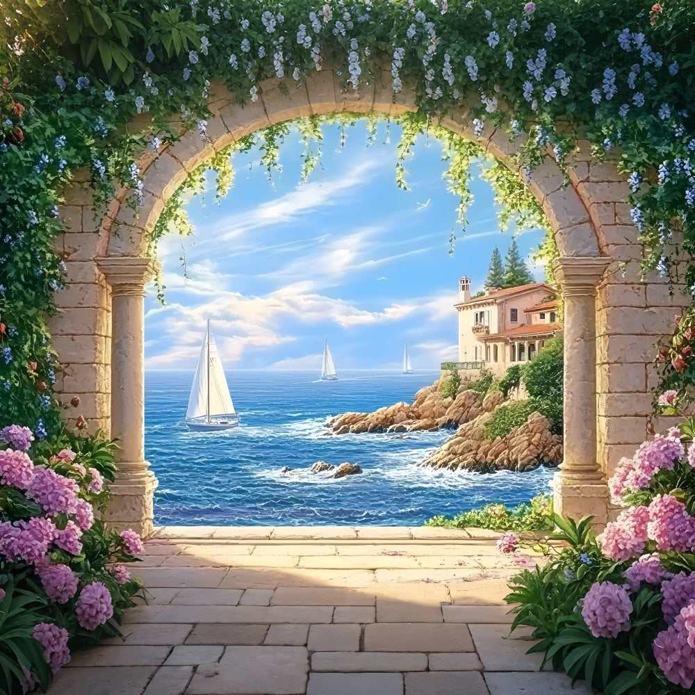 Beach Backdrops Stone Arch Sea Summer Backdrop UK ZXY3-11