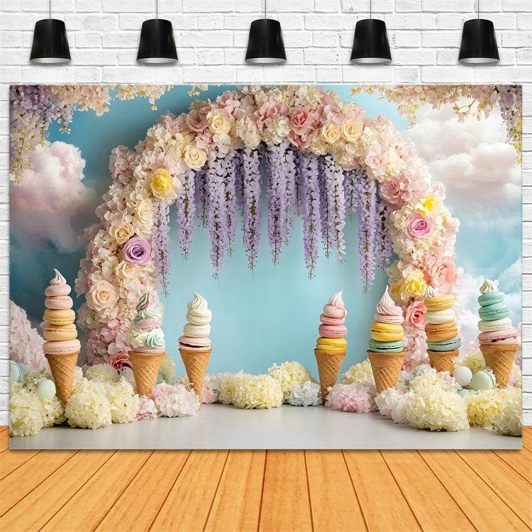 Summer Photo Backdrop Ice Cream Floral Arch Backdrop UK ZXY3-12