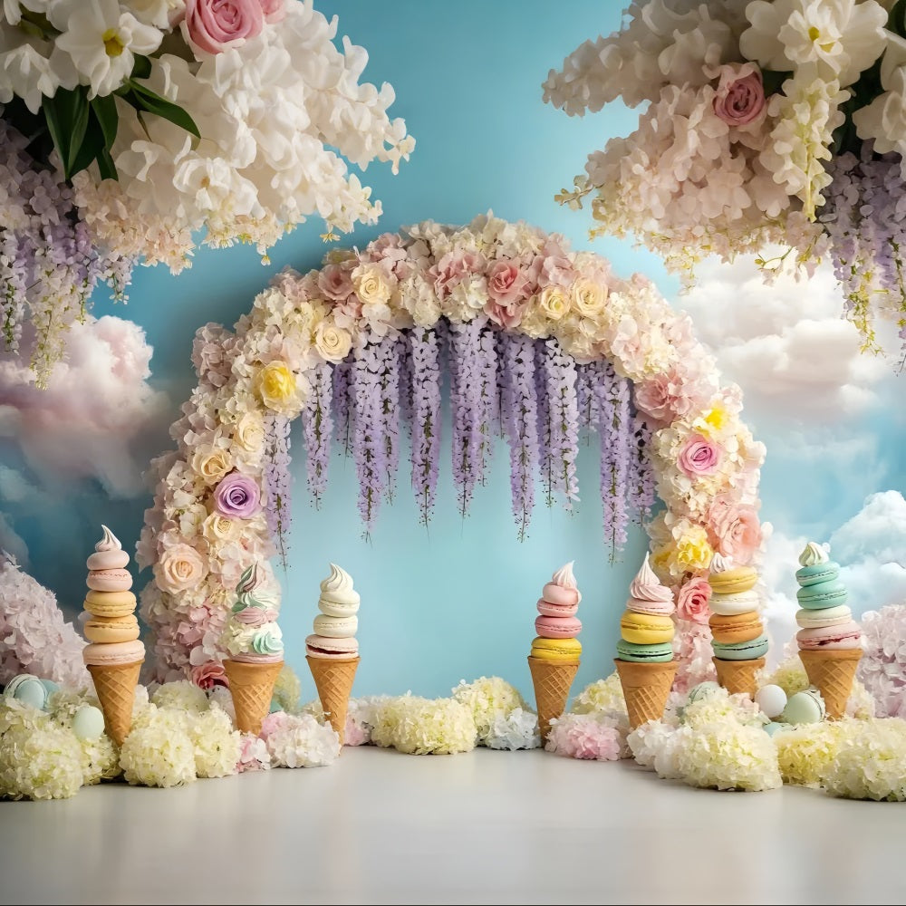 Summer Photo Backdrop Ice Cream Floral Arch Backdrop UK ZXY3-12