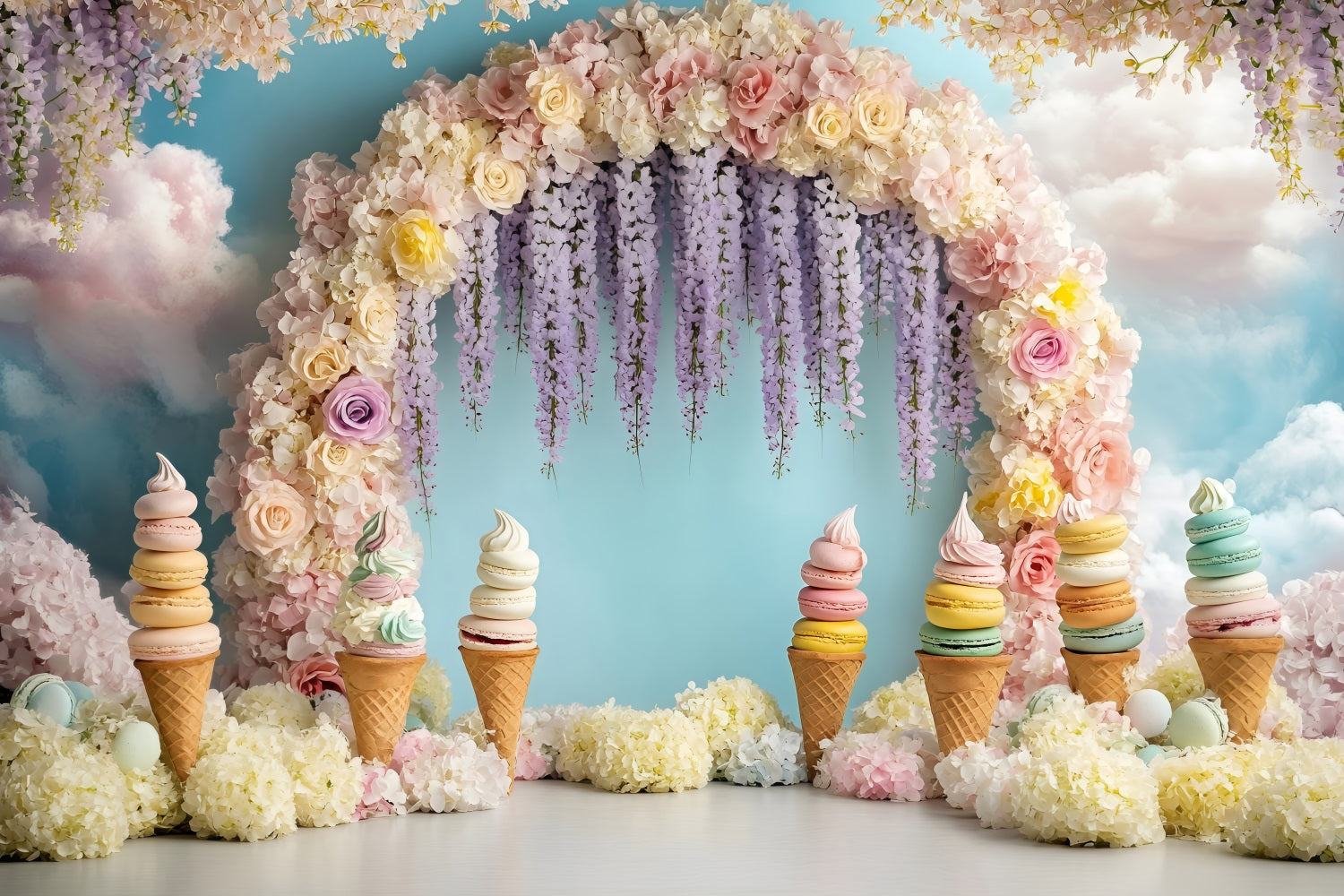 Summer Photo Backdrop Ice Cream Floral Arch Backdrop UK ZXY3-12