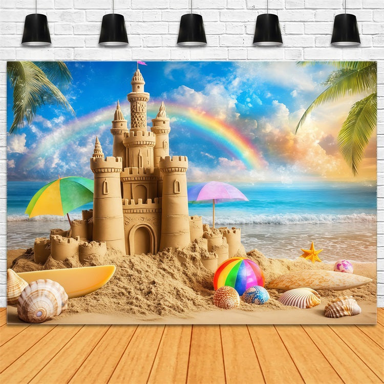 Tropical Beach Backdrop Tropical Castle Rainbow Summer Backdrop UK ZXY3-14