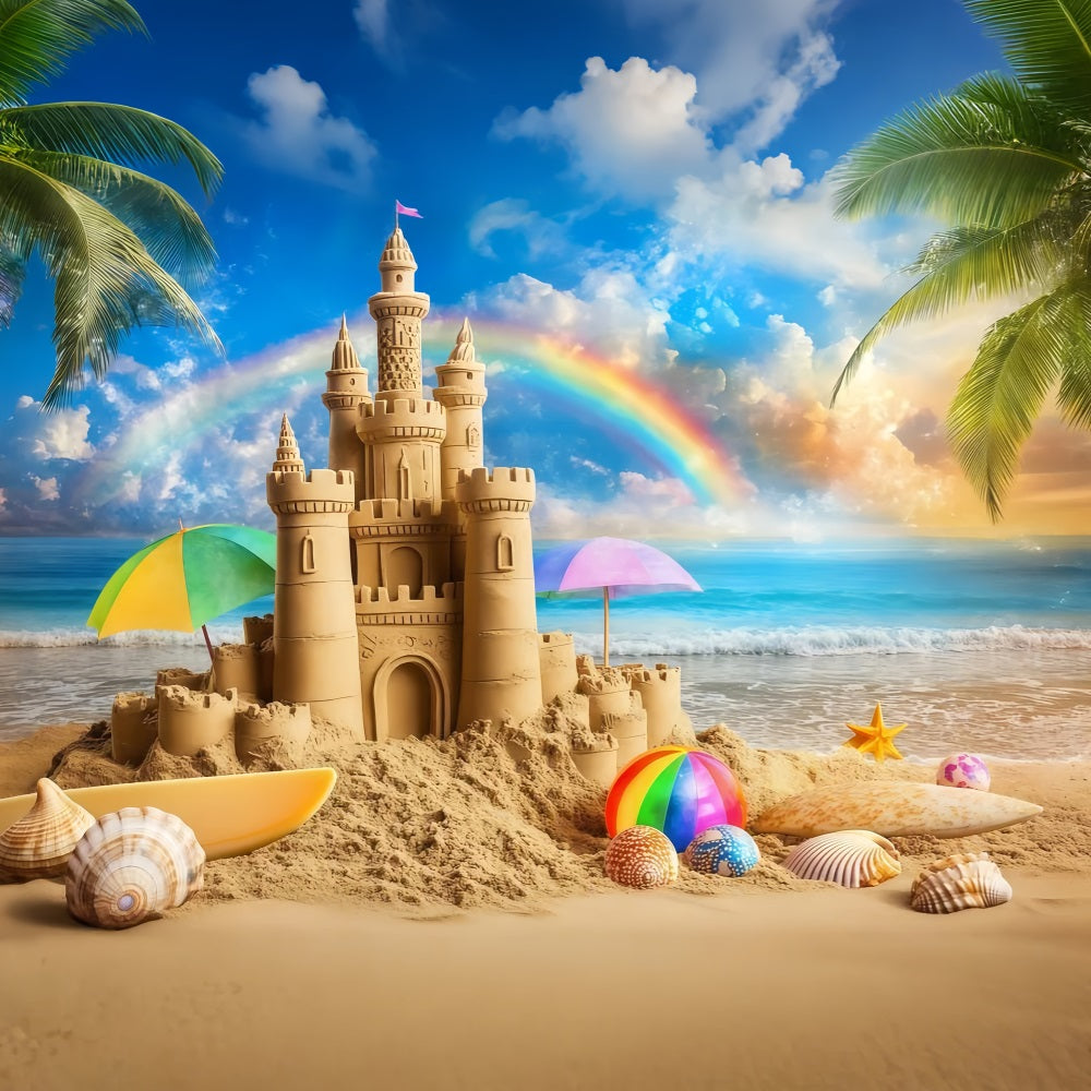 Tropical Beach Backdrop Tropical Castle Rainbow Summer Backdrop UK ZXY3-14