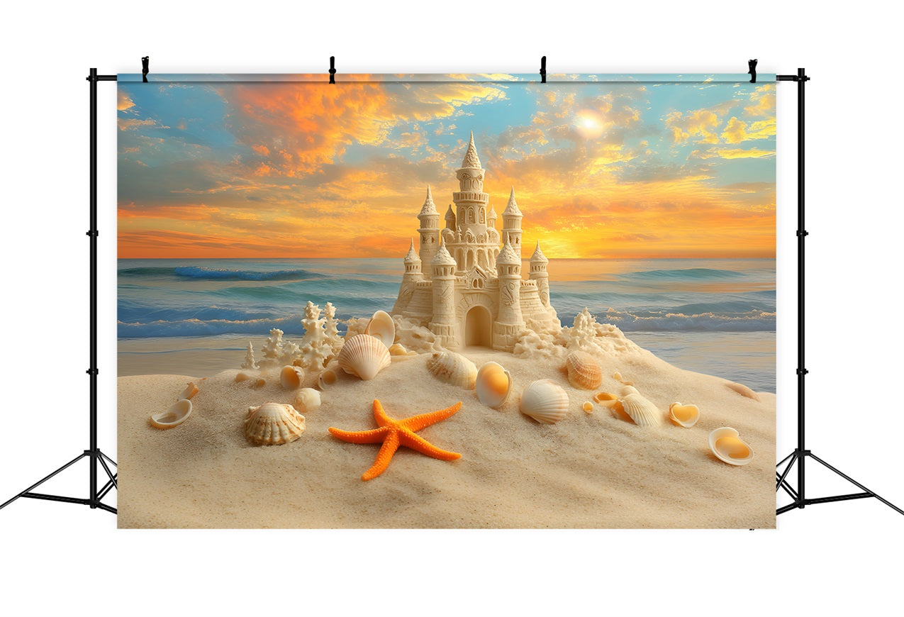 Beach Sand Backdrop Sunset Sandcastle Starfish Summer Backdrop UK ZXY3-15