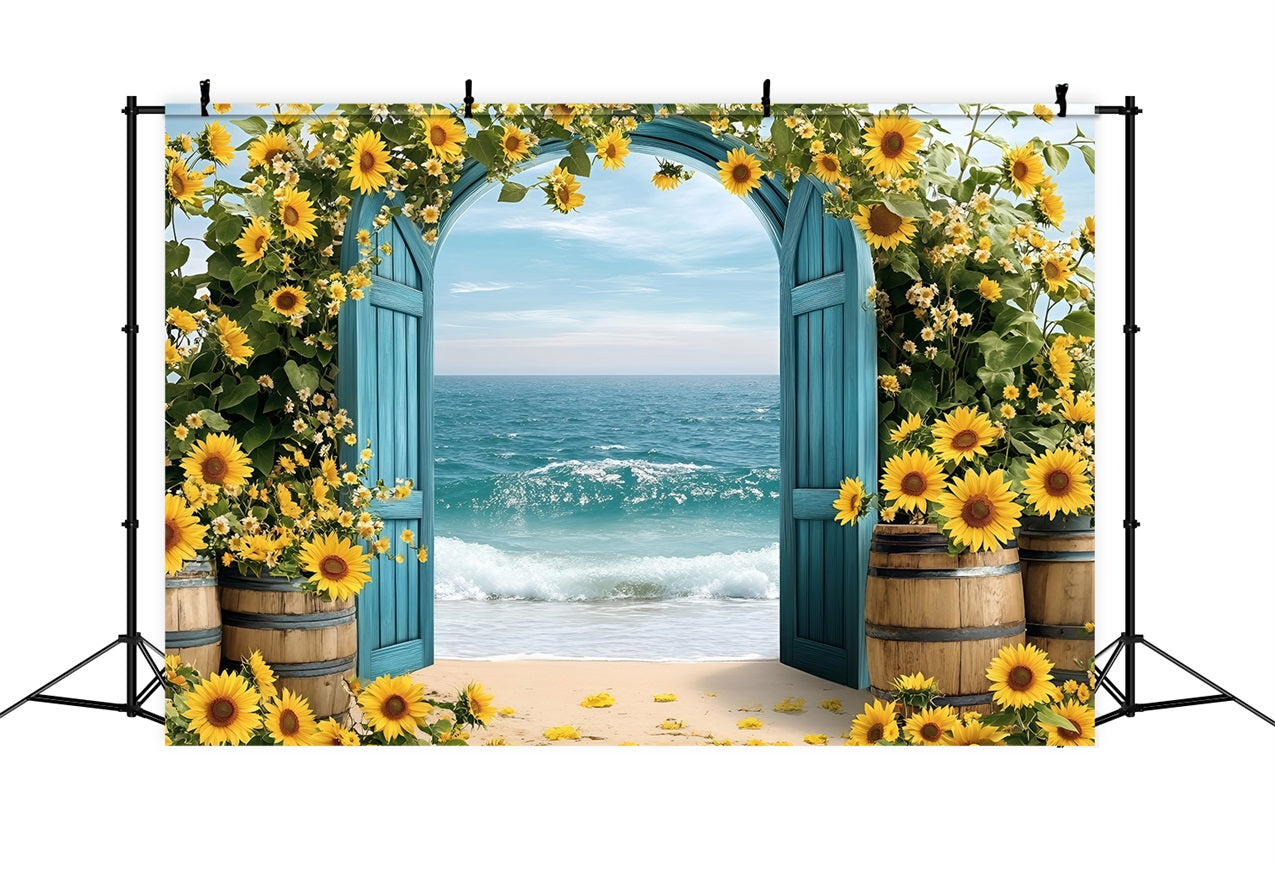 Sunflower Photo Backdrop Seaside Arch Summer Backdrop UK ZXY3-17