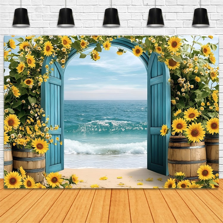 Sunflower Photo Backdrop Seaside Arch Summer Backdrop UK ZXY3-17