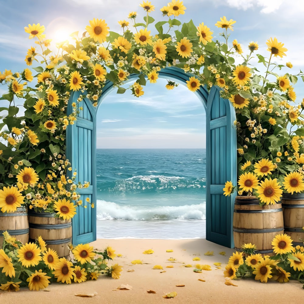 Sunflower Photo Backdrop Seaside Arch Summer Backdrop UK ZXY3-17