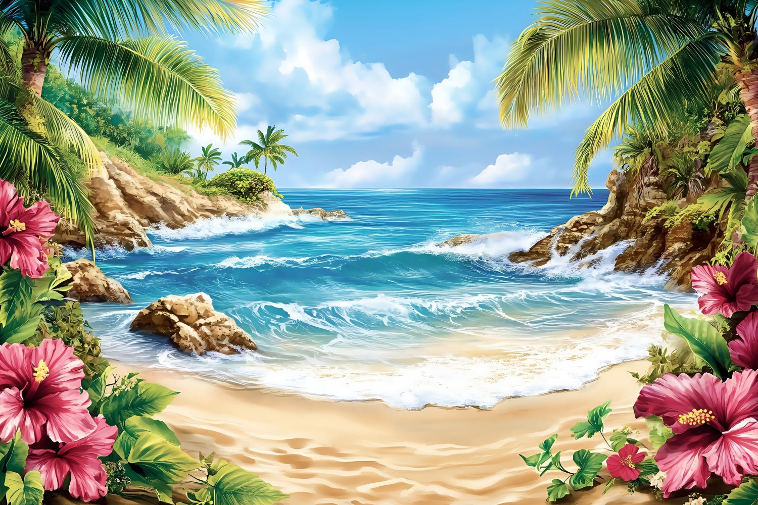 Tropical Photo Backdrop Hibiscus Summer Backdrop UK ZXY3-18