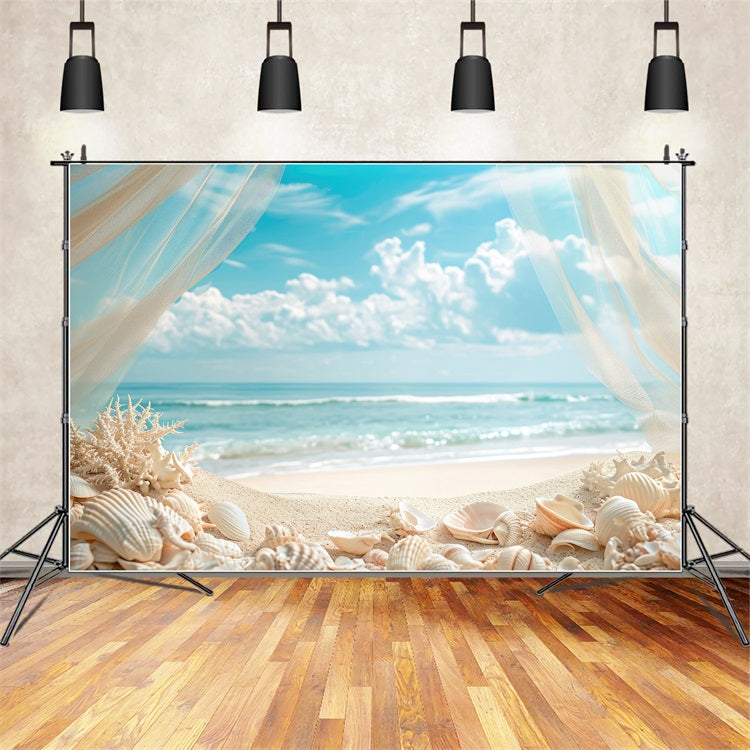 Beach Photo Backdrops Seashell Curtain Summer Backdrop UK ZXY3-28