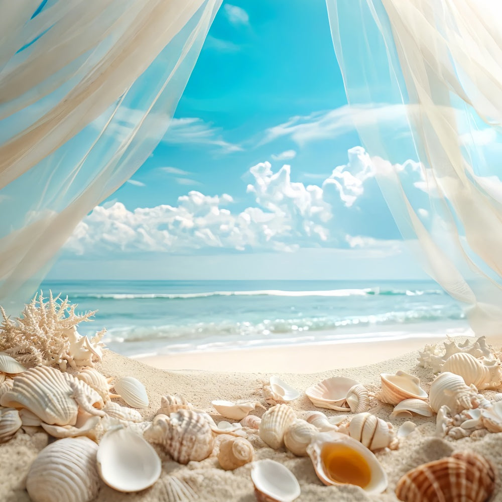 Beach Photo Backdrops Seashell Curtain Summer Backdrop UK ZXY3-28