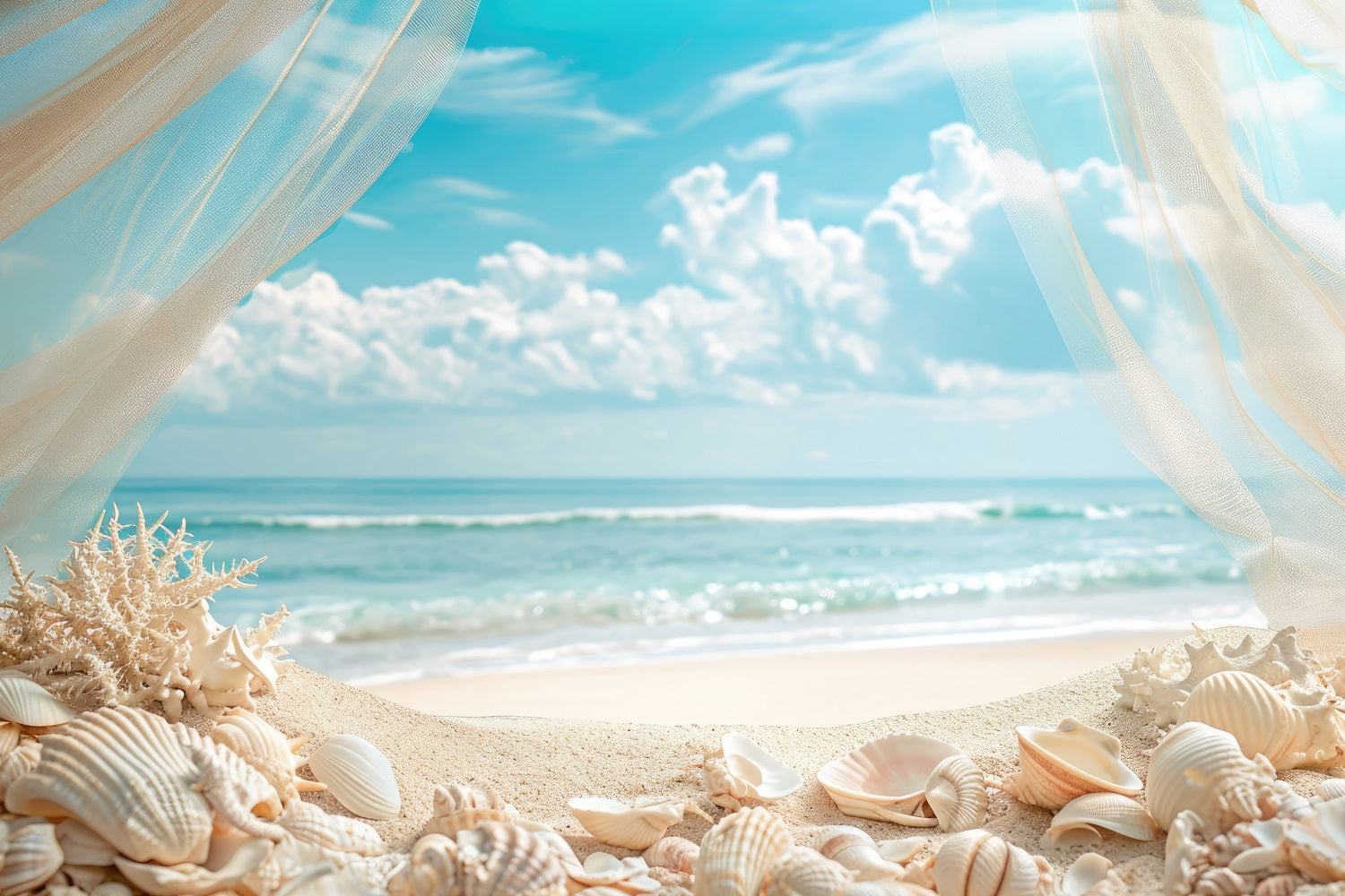 Beach Photo Backdrops Seashell Curtain Summer Backdrop UK ZXY3-28