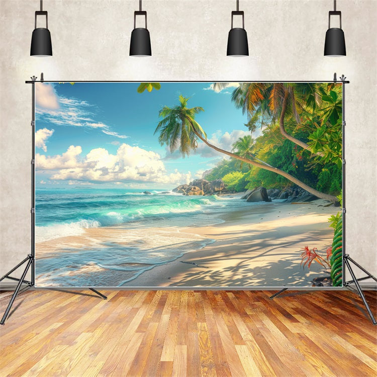 Beach Photo Backdrop Palm Sandy Shore Summer Backdrop UK ZXY3-29