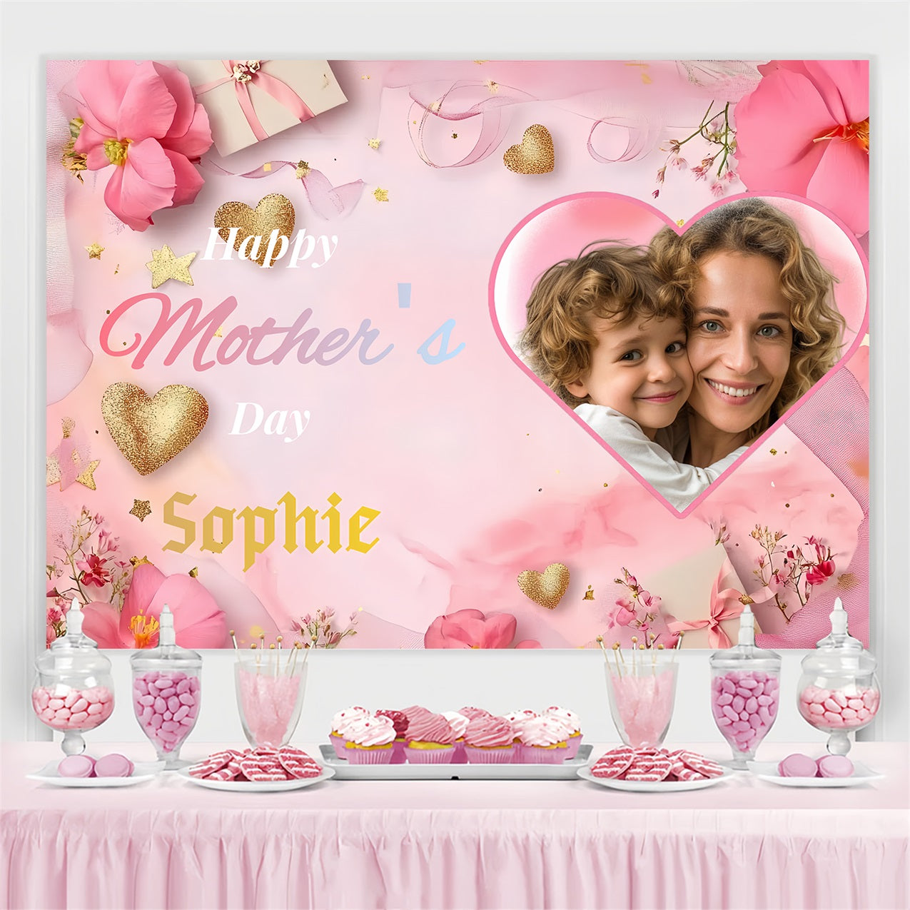 Mother's Day Photography Backdrops Hearts Floral Personalised Backdrop UK ZXY3-3