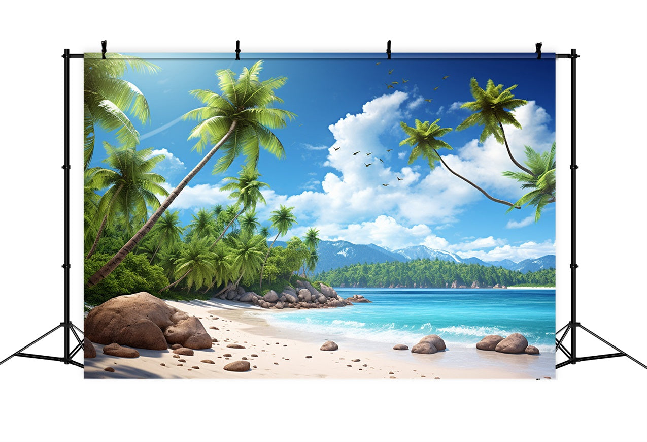 Beach Backdrops Blue Sky Palm Island Summer Backdrop UK ZXY3-30