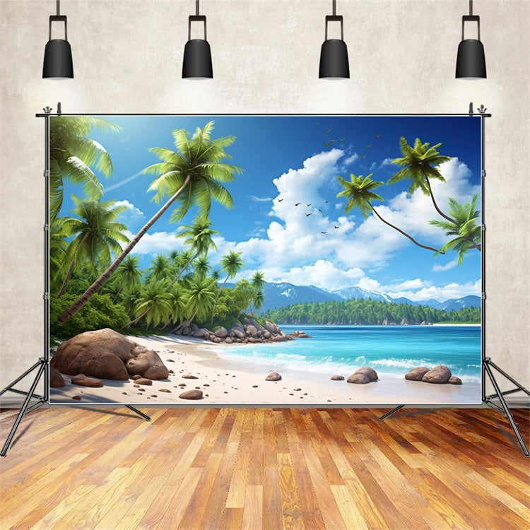 Beach Backdrops Blue Sky Palm Island Summer Backdrop UK ZXY3-30