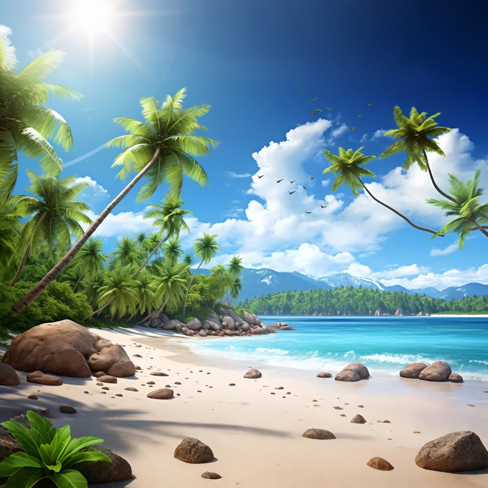 Beach Backdrops Blue Sky Palm Island Summer Backdrop UK ZXY3-30