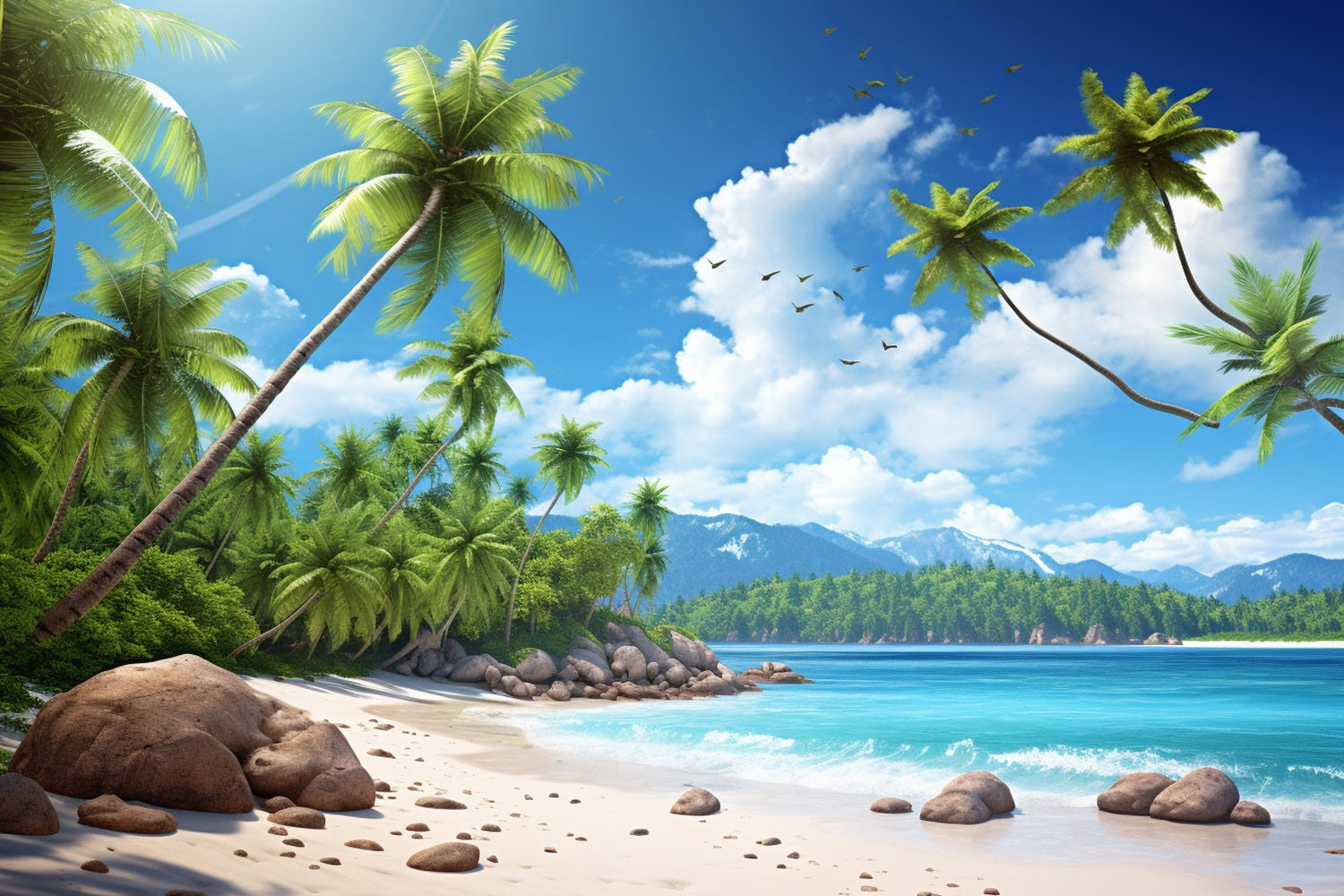 Beach Backdrops Blue Sky Palm Island Summer Backdrop UK ZXY3-30