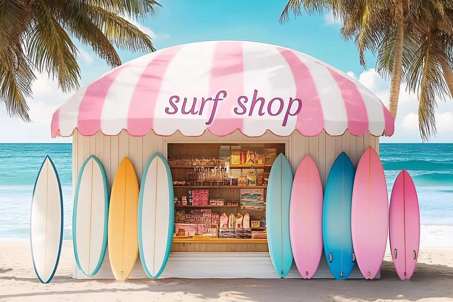 Summer Backdrop Colorful Surfboards Shack Beach Backdrop UK ZXY3-9