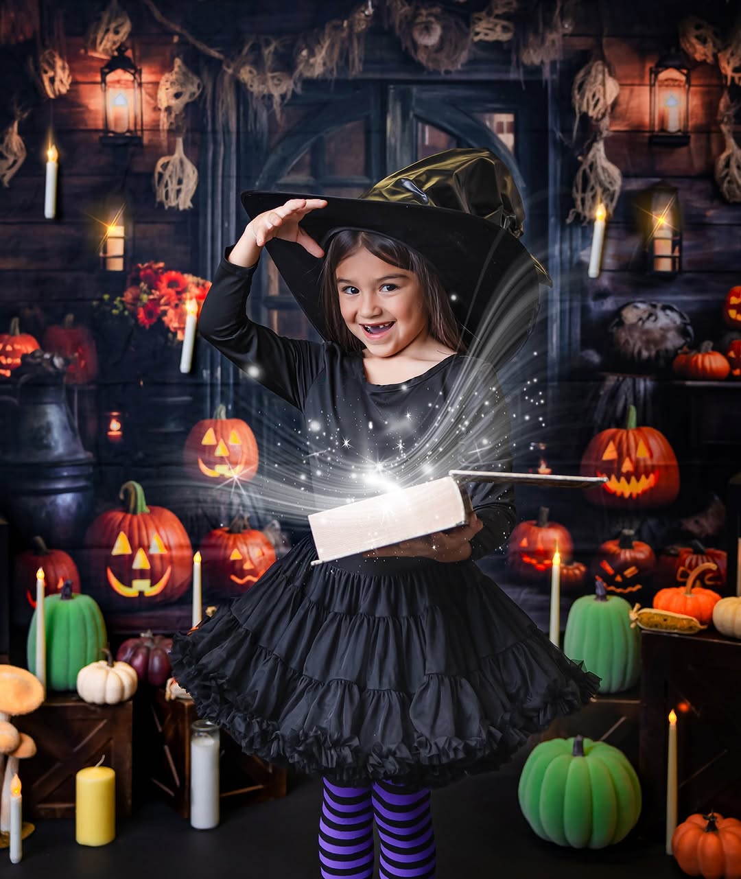 Wooden House Halloween Pumpkins Backdrop UK RR7-99