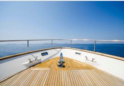 Wide Angle Shot of Front of the Yacht in Summer Time backdrop UK G1