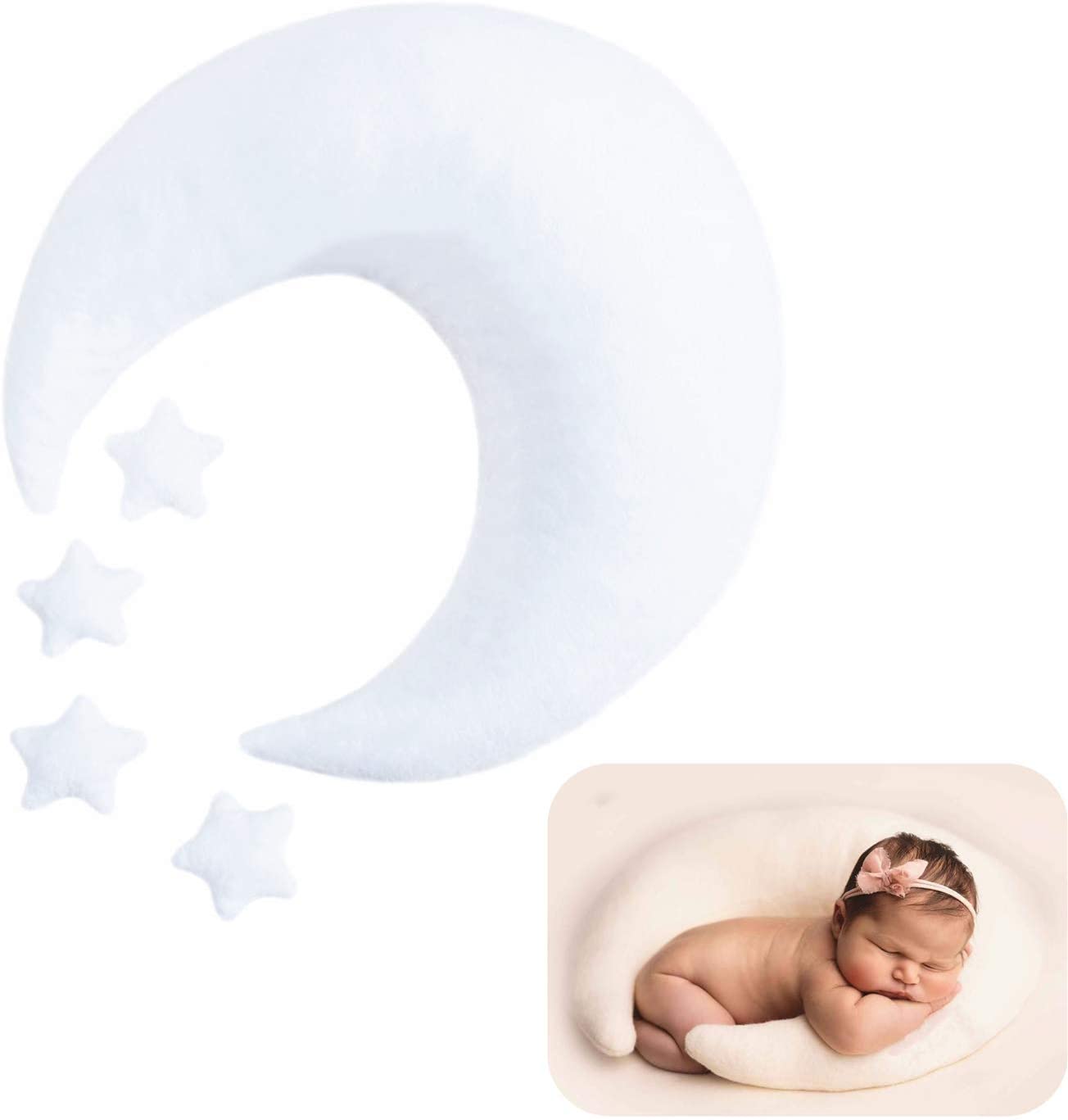 1+4pcs Newborn Baby Photography Prop Backdrop uk Crescent Moon Star Plush Pillow Set