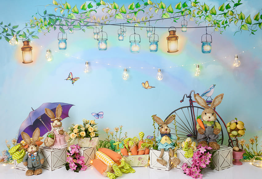 Easter Decoration Backdrop Bunny Flowers UK D1075