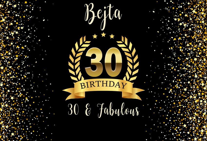 Personized Happy Birthday Banner Custom Gold and Black 30th Photo Backdrop D592