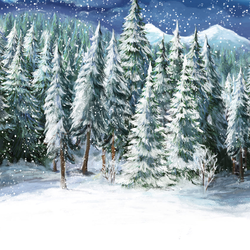 Christmas Tree Winter Snow Backdrop for Photography