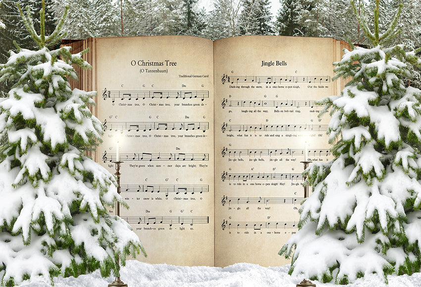 Christmas Tree and Musical Score Winter Snow UK Photography Backdrop