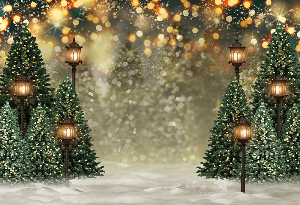 Outdoor Christmas Trees Lights Flashing backdrop UK G-1440