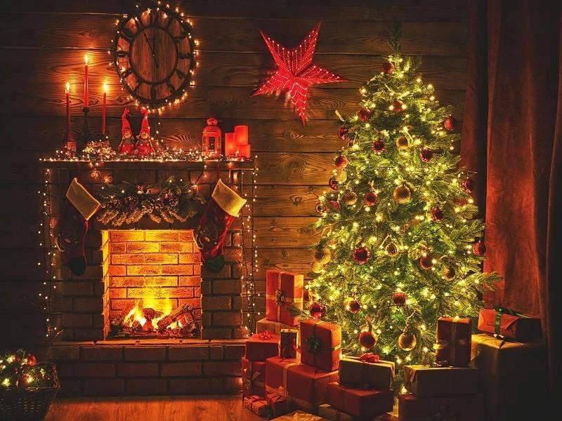 Winter Christams Tree Fireplace Decorations Backdrop KAT-22