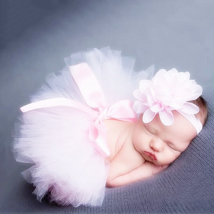 Newborn Photography Props Tutu Skirt Dress with Matching Headband for Baby Girl
