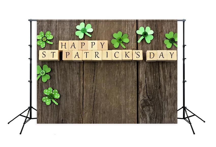 Happy Saint Patrick's Day Green Leaves Wood Photo Backdrop UK SH169