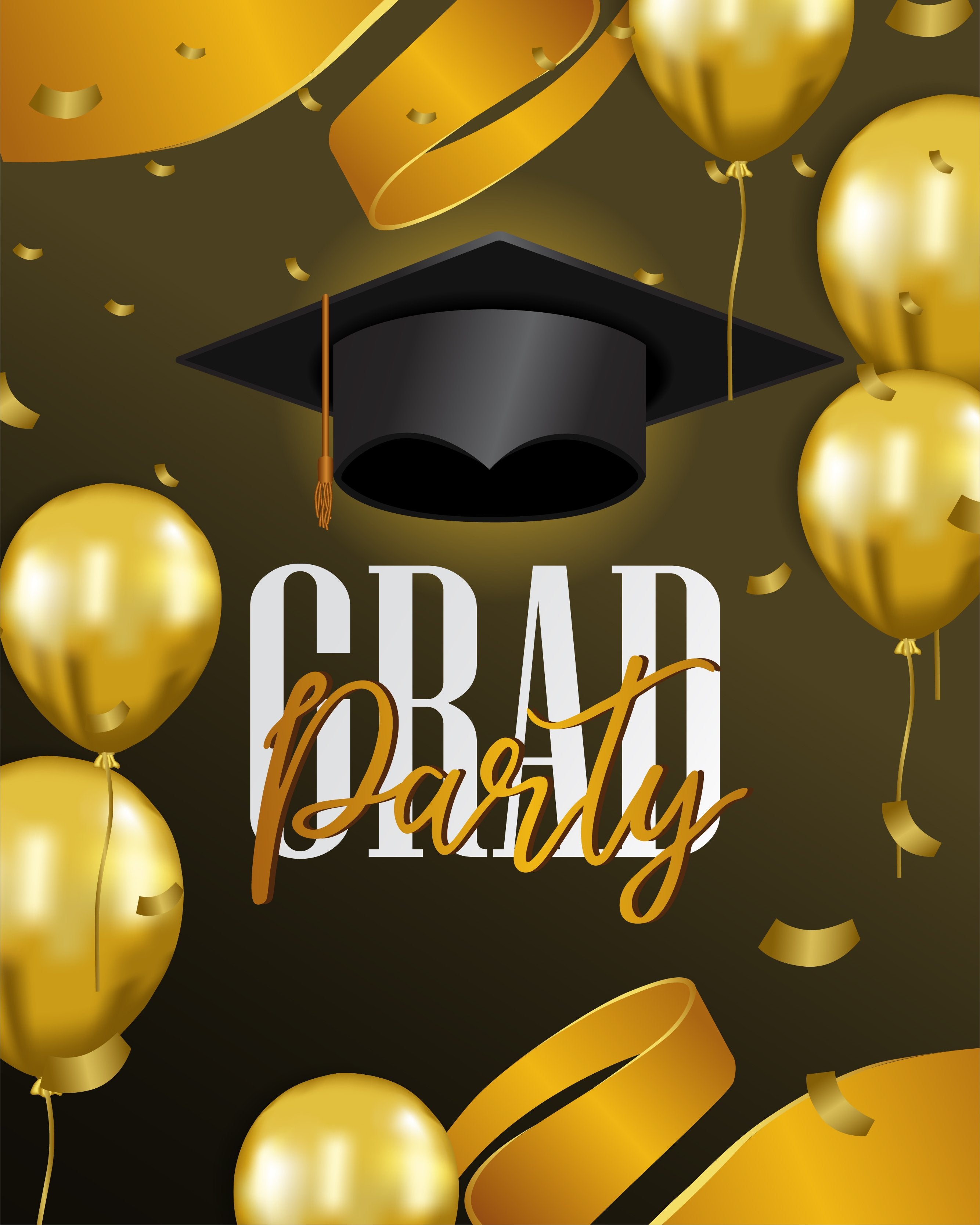 Graduation Party Gold and Black Backdrop for Photo Booth SH-275