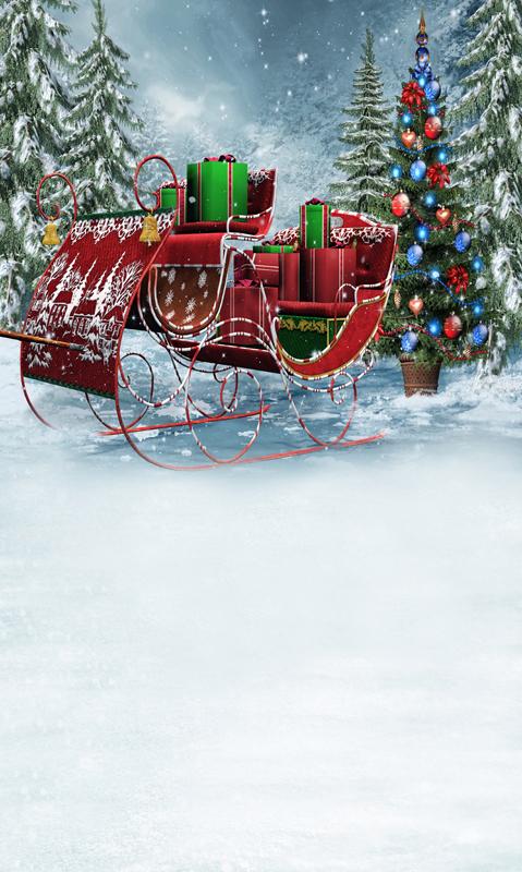 Santa's Sleigh Christmas Tree Gift Snow backdrop UK for Picture ST-454