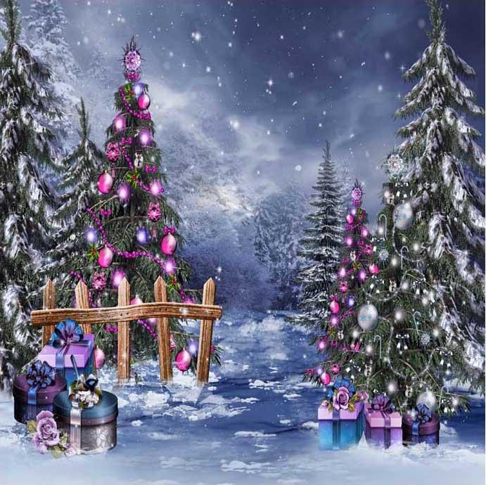 Purple Christmas Lights Tree Gift Photography backdrop UK ST-459