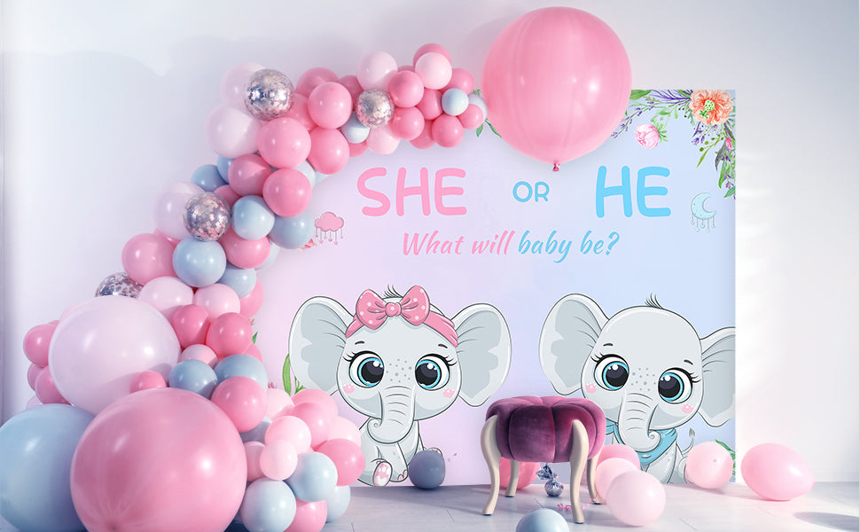 Elephant Flowers Custom Gender Reveal Backdrop TKH1530