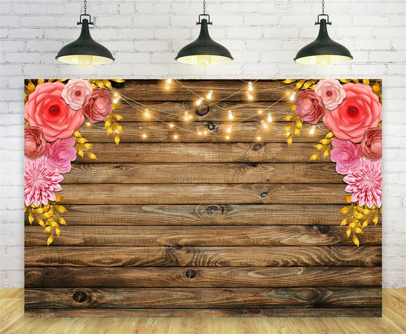 Retro Wood Flower Decor Personalized Birthday Baby Shower Backdrop