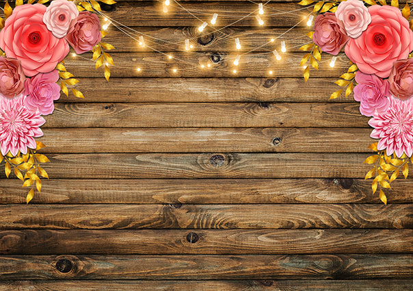 Retro Wood Flower Decor Personalized Birthday Baby Shower Backdrop
